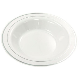 Plastic Plate Extra Rigid Deep with Border Silver 23cm (20 Units)