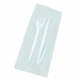 Plastic Cutlery kit PS Fork and Knife White (25 Units)