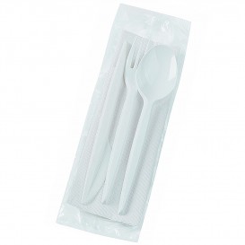 Plastic Cutlery kit PS Fork, Knife, Spoon and Napkin (500 Units)