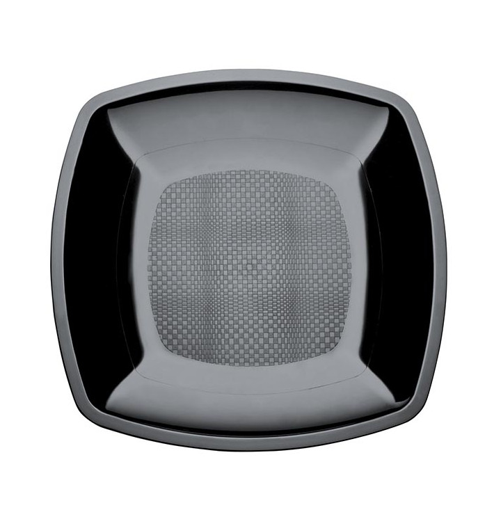 Plastic Plate Flat Black Square shape PS 23 cm (25 Units) Plastic Plate Flat Black Square shape PS 23 cm (25 Units)