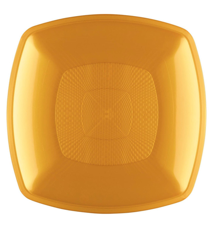 Plastic Plate Flat Gold Square shape PP 23 cm (12 Units) Plastic Plate Flat Gold Square shape PP 23 cm (12 Units)