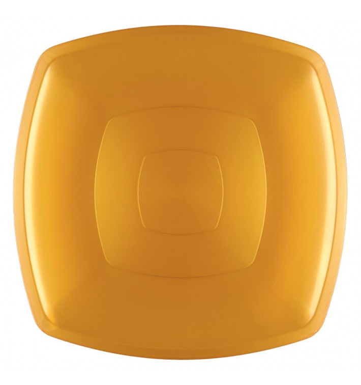Plastic Plate Flat Gold Square shape PS 30 cm (144 Units)