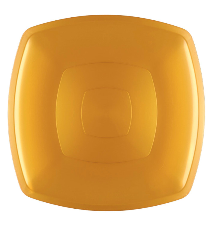 Plastic Plate Flat Gold Square shape PS 30 cm (144 Units) Plastic Plate Flat Gold Square shape PS 30 cm (144 Units)