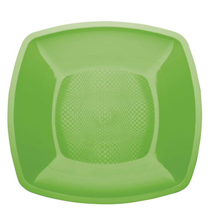 Plastic Plate Flat Lime Green Square shape PP 18 cm (300 Units) Plastic Plate Flat Lime Green Square shape PP 18 cm (300 Units)