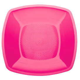 Plastic Plate Flat Fuchsia Square shape PP 18 cm (25 Units) 