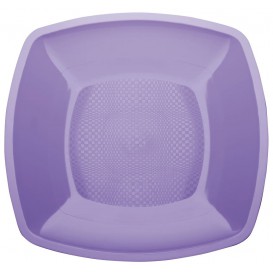 Plastic Plate Flat Lilac Square shape PP 23 cm (25 Units) 