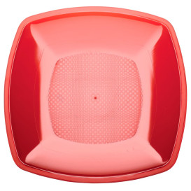 Plastic Plate Flat Red Square shape PS 18 cm (25 Units) 