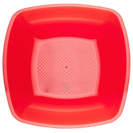 Plastic Plate Deep Red Square shape PS 18 cm (25 Units) 