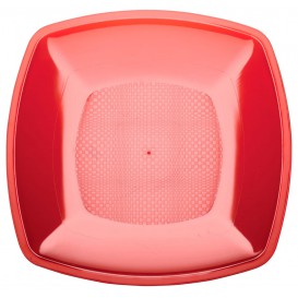 Plastic Plate Flat Red Square shape PS 23 cm (25 Units) 