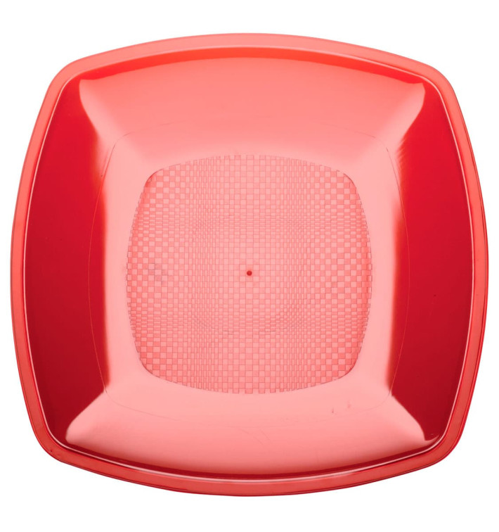 Plastic Plate Flat Red Square shape PS 23 cm (25 Units) Plastic Plate Flat Red Square shape PS 23 cm (25 Units)