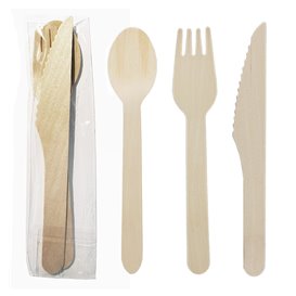Wooden Cutlery Kit Fork, Knife Spoon (100 Units)
