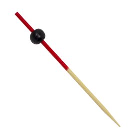 Bamboo Food Pick Ball Design Red and Black 12cm (5000 Units)