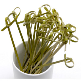 Bamboo Food Pick Bow Design Natural Green 12cm (200 Units)  