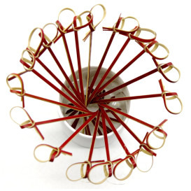 Bamboo Food Pick Bow Design Red 12cm (5000 Units)