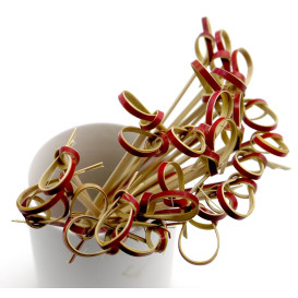 Bamboo Food Pick Bow Design Red 12cm (5000 Units)