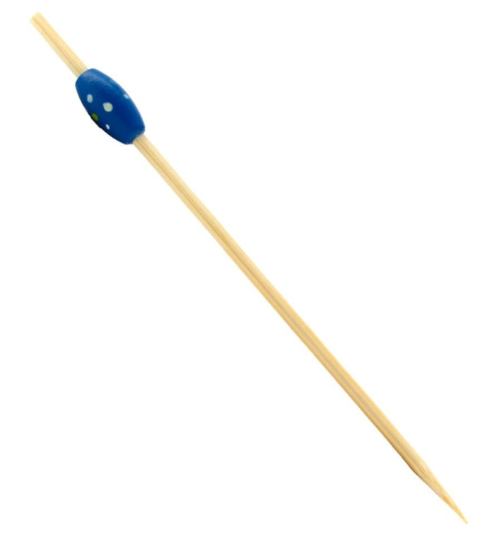 Bamboo Food Pick "Punteado" Design Blue 12cm (200 Units)  