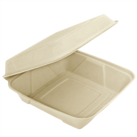 Sugarcane Hinged Container "Menu Box" 22,5x22,5x7,5cm (50 Units) 