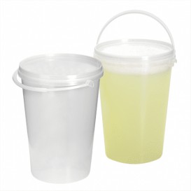 Plastic Bucket with Handle and Lid Clear 1000 ml (200 Units)