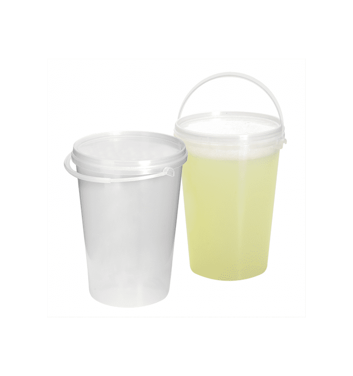 Plastic Bucket with Handle and Lid Clear 1000 ml (200 Units)