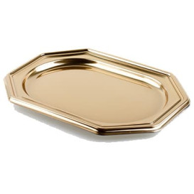 Plastic Tray Octogonal Shape Gold 36x24 cm (5 Units) 