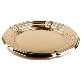 Plastic Tray Round Shape Gold 34 cm (5 Units) 