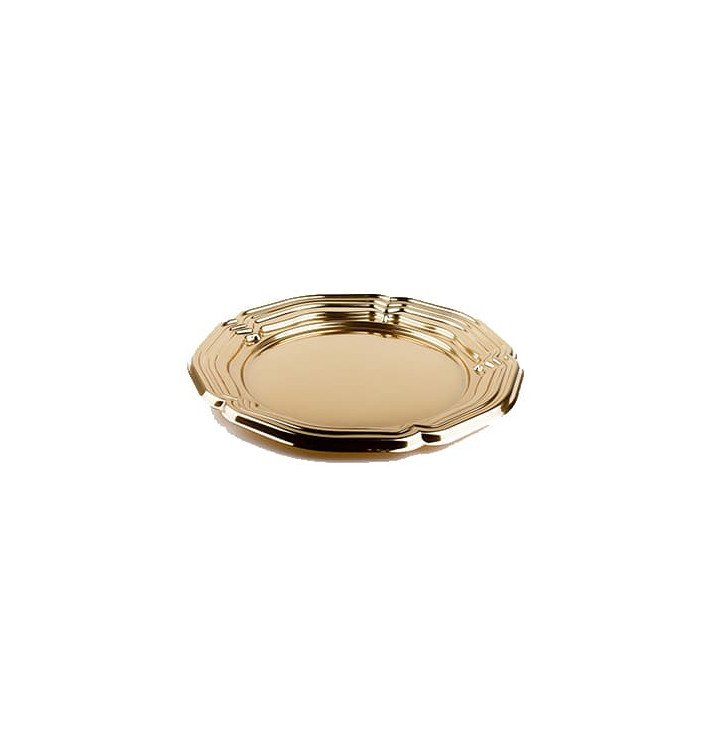 Plastic Tray Round Shape Gold 34 cm (5 Units) 