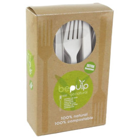 Cornstarch Fork PLA Biodegradable White 16cm (50 Units) 