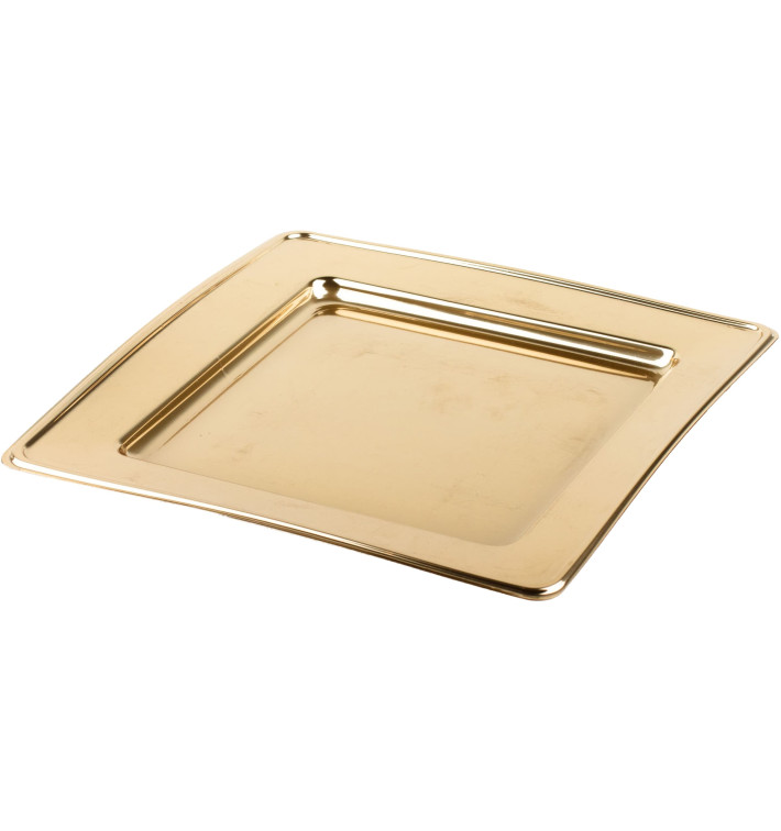 Plastic Plate PET Square shape Gold 30cm (4 Units) Plastic Plate PET Square shape Gold 30cm (4 Units)