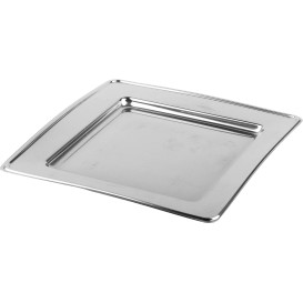 Plastic Plate PET Square shape Silver 30cm (4 Units)