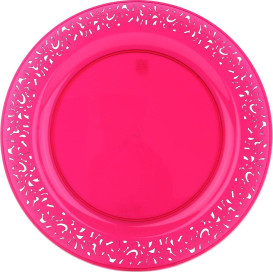 Plastic Plate Round shape "Lace" Raspberry 19cm (4 Units) 