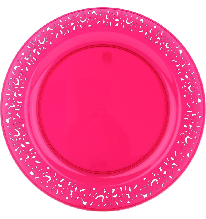 Plastic Plate Round shape "Lace" Raspberry 19cm (4 Units) 