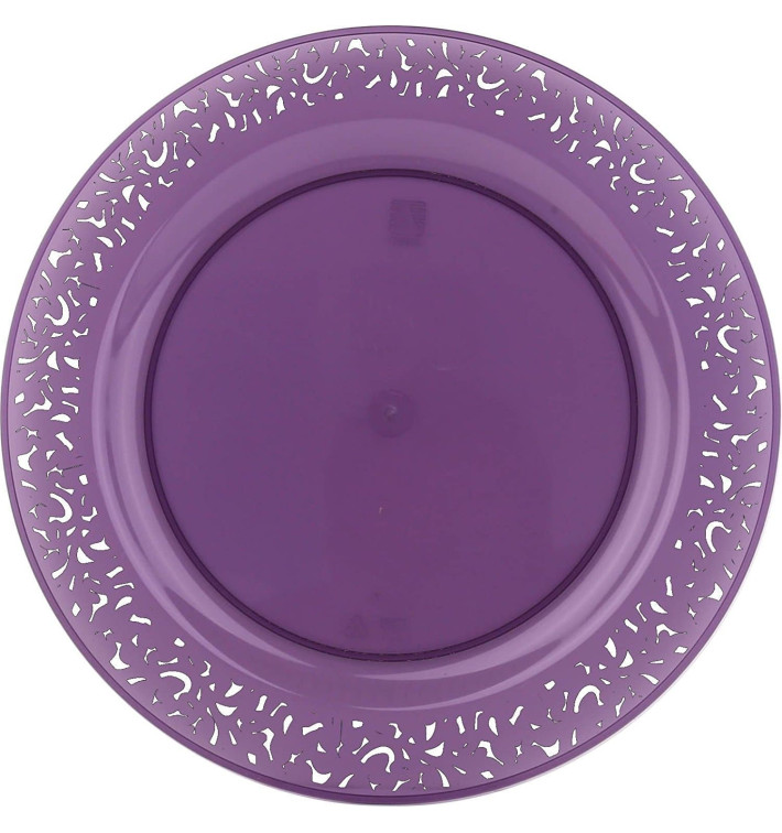 Plastic Plate Round shape "Lace" Eggplant 19cm (4 Units) Plastic Plate Round shape "Lace" Eggplant 19cm (4 Units)