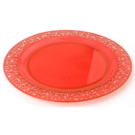 Plastic Plate Round shape "Lace" Orange 19cm (88 Units)