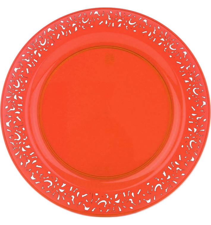 Plastic Plate Round shape "Lace" Orange 23cm (4 Units) Plastic Plate Round shape "Lace" Orange 23cm (4 Units)