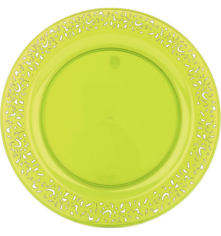 Plastic Plate Round shape "Lace" Green 19cm (4 Units) Plastic Plate Round shape "Lace" Green 19cm (4 Units)