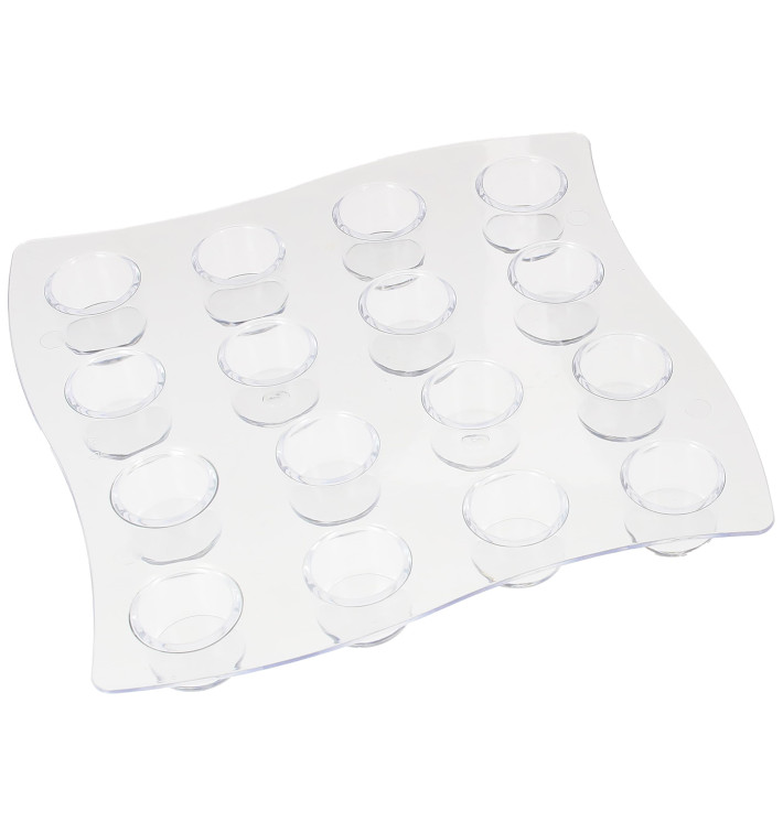 Plastic Serving Cup Carrier 16 Vial Slots PS Clear 15,5x15,5x1,6cm (2 Units) Plastic Serving Cup Carrier 16 Vial Slots PS Clear 15,5x15,5x1,6cm (2 Units)