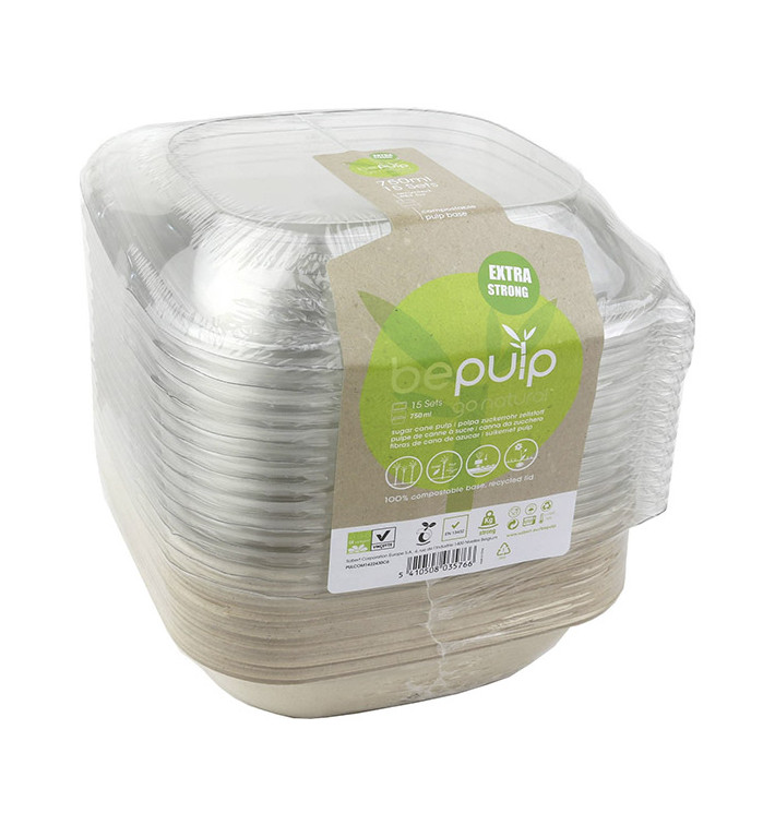 Sugarcane Container with Lid 750ml 19x19x8cm (15 Units) Sugarcane Container with Lid 750ml 19x19x8cm (15 Units)