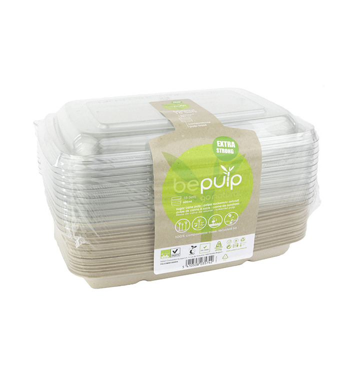 Sugarcane Container with Lid 600ml 23x16x5cm (90 Units) Sugarcane Container with Lid 600ml 23x16x5cm (90 Units)