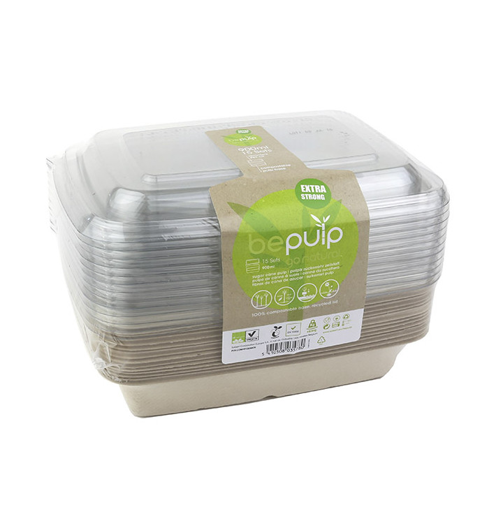Sugarcane Container with Lid 950ml 23x16x6cm (15 Units) Sugarcane Container with Lid 950ml 23x16x6cm (15 Units)