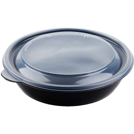 Plastic Deli Container with Lid PP Black 750ml Ø19x4cm (15 Units) 