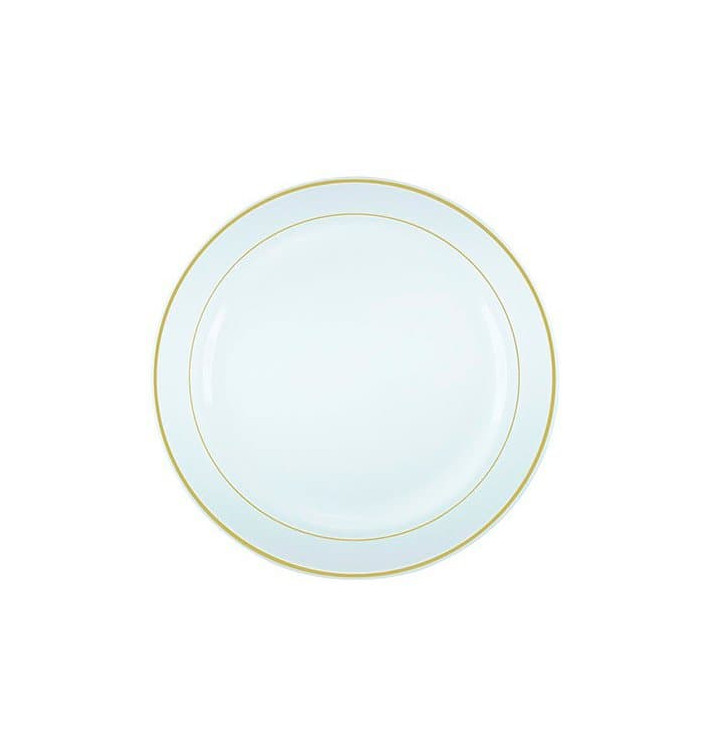 Plastic Plate Extra Rigid with Border Gold 23cm (6 Units) Plastic Plate Extra Rigid with Border Gold 23cm (6 Units)