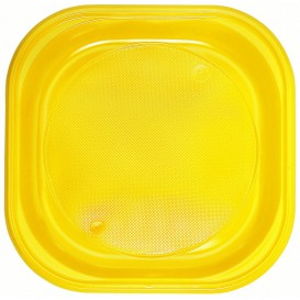Plastic Plate PS Square shape Yellow Ø20x20 cm (30 Units) 