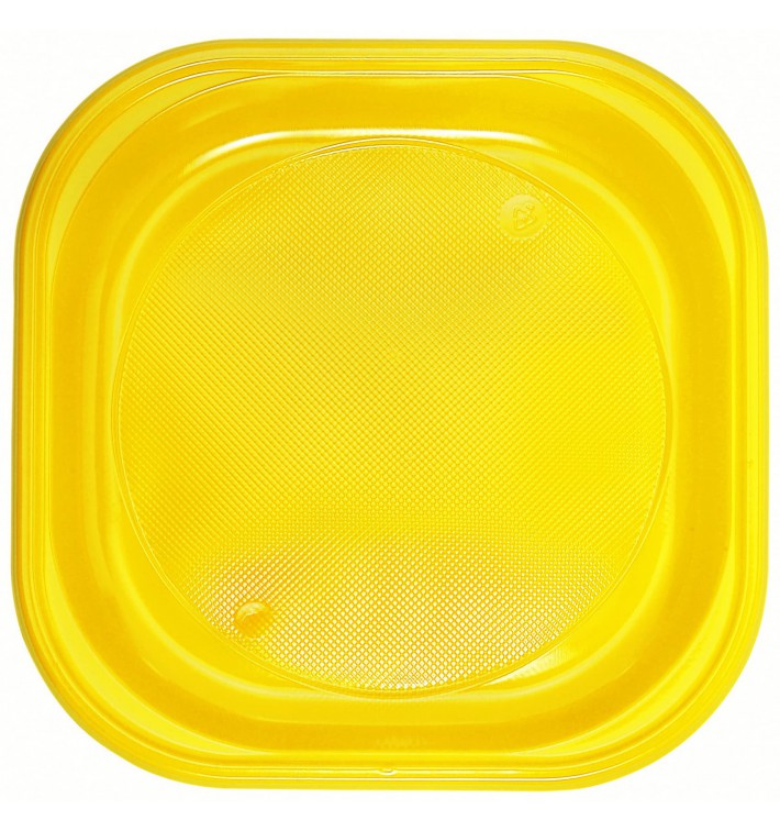 Plastic Plate PS Square shape Yellow Ø20x20 cm (30 Units) 