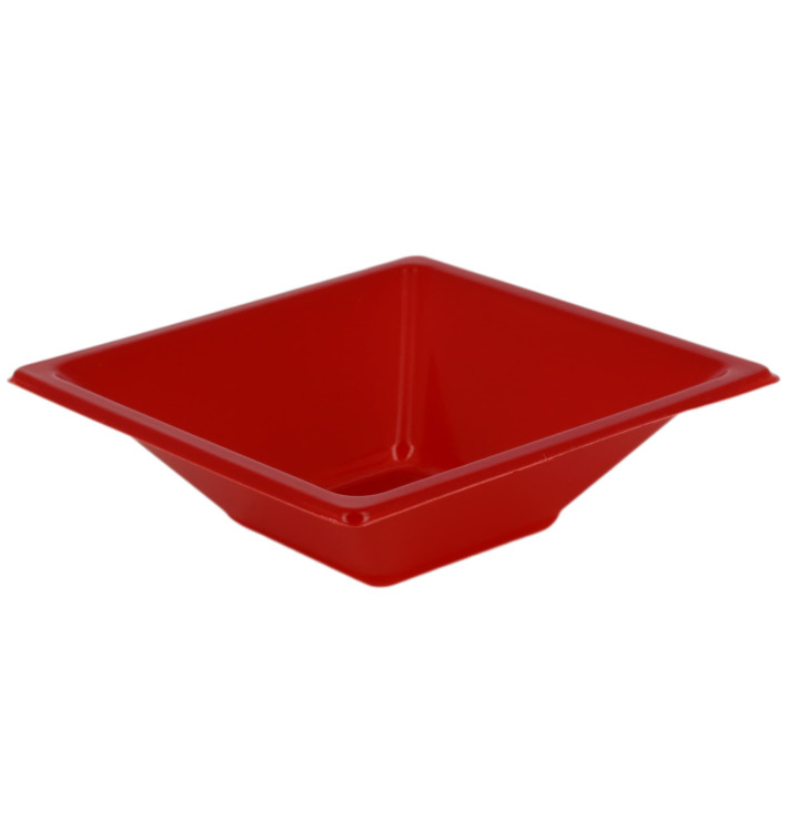 Plastic Bowl PS Square shape Red 12x12cm (25 Units) 