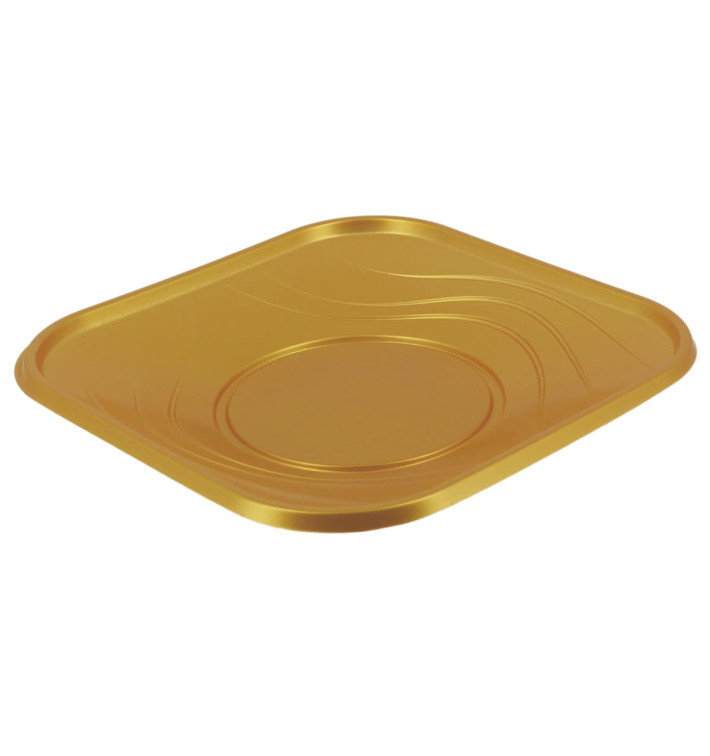 Plastic Plate PP "X-Table" Square shape Gold 23 cm (120 Units) Plastic Plate PP "X-Table" Square shape Gold 23 cm (120 Units)