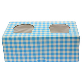 Paper Cupcake Box 2 Slot Blue 19,5x10x7,5cm (20 Units) 