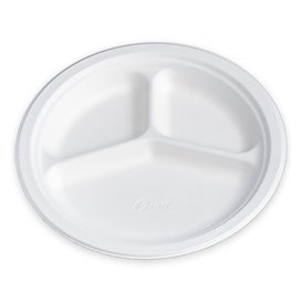 Paper Plate Wood Pulp Chinet White 3 Comp. 26 cm (135 Units) 