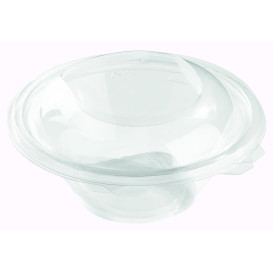 Plastic Hinged Salad Bowl PET Round Shape 600ml (50 Units)