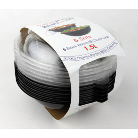 Plastic Bowl PET with Lid Black 1500ml Ø23cm (5 Units) 