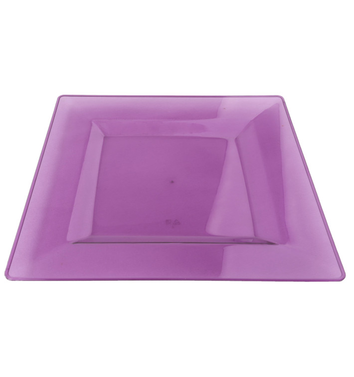 Plastic Plate Square shape Extra Rigid Eggplant 20x20cm (88 Units)